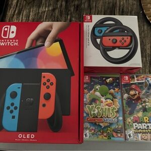 Nintendo Switch OLED Console with Neon Blue and Red Joy-Con